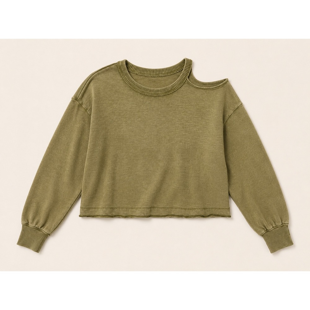 Anthropologie Pilcro  Olive Green Cold Shoulder Cropped Sweatshirt XS Cotton
